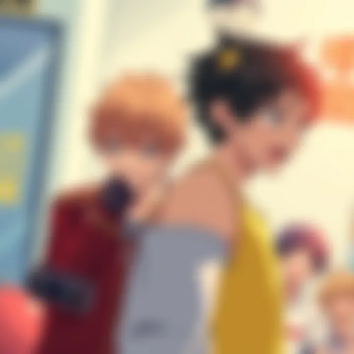 Joshu losing his arm Joshu looks distressed as he stands with one arm missing, surrounded by a comedic scene involving Yasuho, who appears unaware of his predicament. The background has a lighthearted feel.