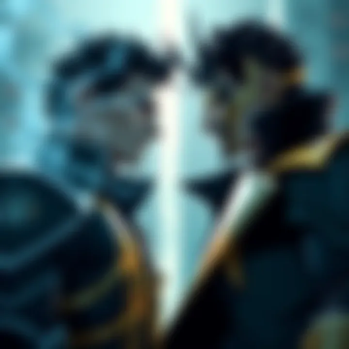 Jotaro and DIO stand opposite each other, preparing for their final fight, with tension in the air and dramatic expressions.