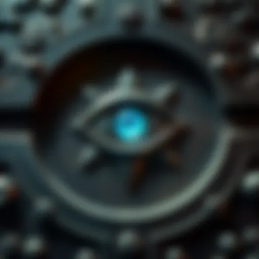 A close-up of the Jougan eye symbol combined with the Otsutsuki altar's engravings, highlighting their connection.