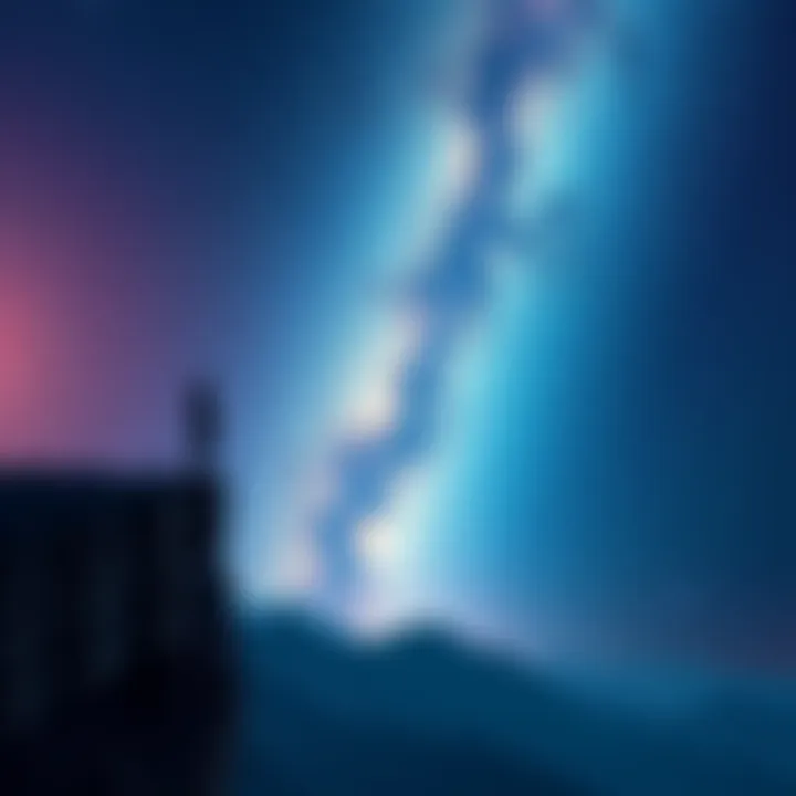 A person standing on a cliff overlooking a vast universe filled with stars and galaxies, symbolizing personal exploration and limits.