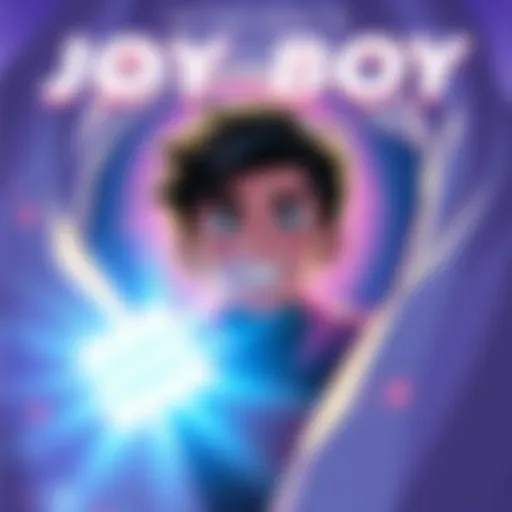 An illustration showing Joy Boy's identity being unveiled, featuring a dramatic scene with the character in focus surrounded by light.