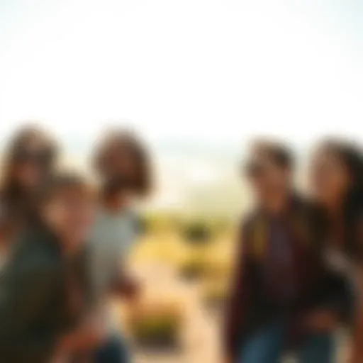 A group of friends enjoying an outdoor adventure, smiling and laughing together, symbolizing happiness and connection.