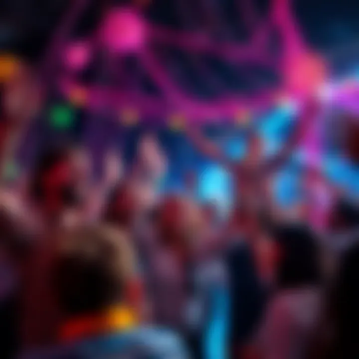 A group of people celebrating an extraordinary moment with joy and excitement, surrounded by colorful decorations and lights.