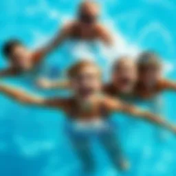 Joyful Swimmers A group of people enjoying swimming together in a sunny pool, splashing water and smiling.