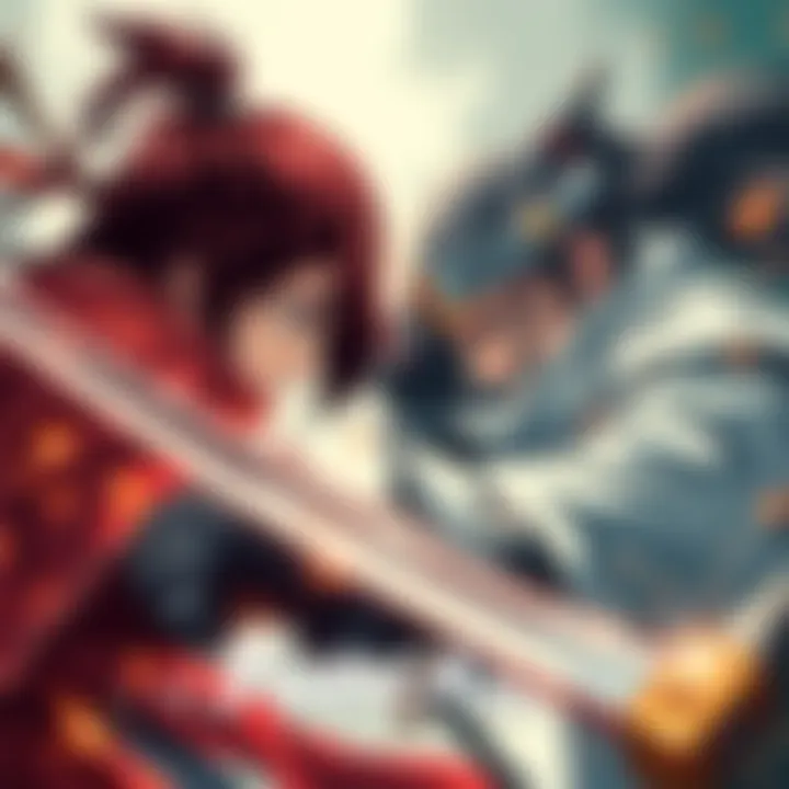 Jubei and Tessai face off in a fierce fight with dynamic poses and intense expressions