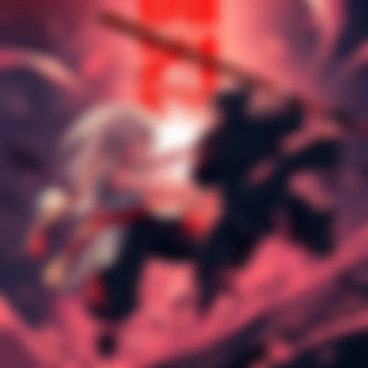 Yuji and Sukuna clash in a fierce fight, showcasing raw strength and intense energy in a chaotic environment.