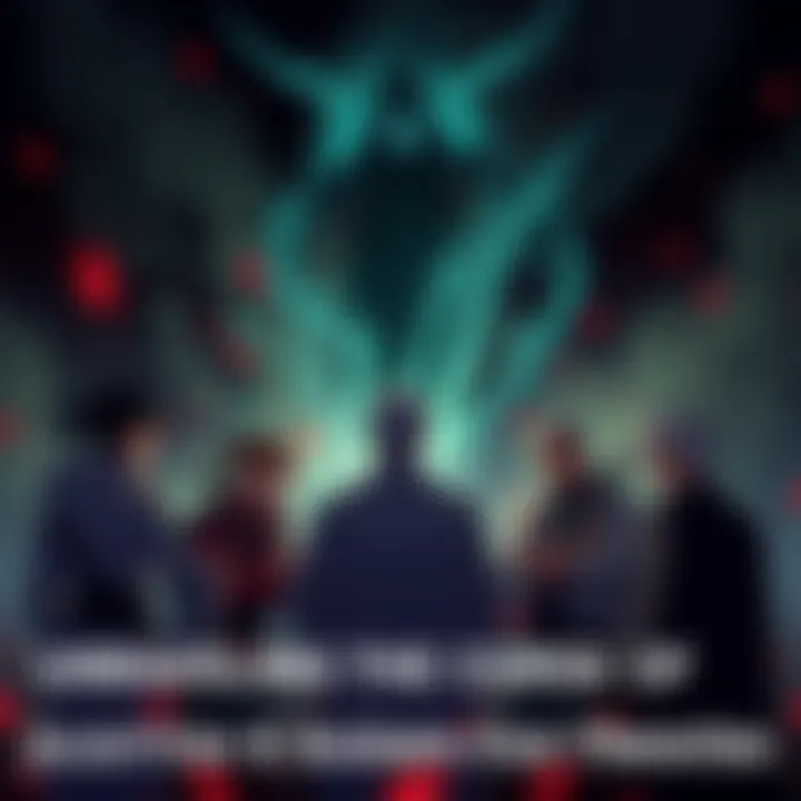 A group of Jujutsu Kaisen characters debating the nature of curses, set against a dark and moody background that reflects the series' themes of fear and consequence.