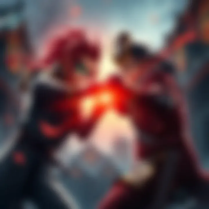Julian Loki and Akashi Seijuro prepare for an intense battle, showcasing their fighting stances and fierce determination.