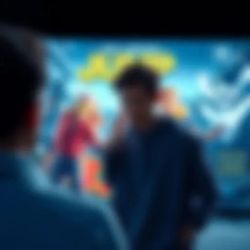 A person looking disappointed at a movie poster for a poor Jump adaptation, showing a blend of action and humor that missed the mark.