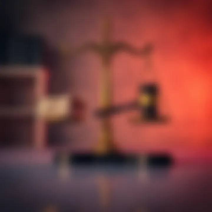 A balanced scale symbolizing justice with one side holding books and the other side holding a gavel, representing different interpretations of justice.