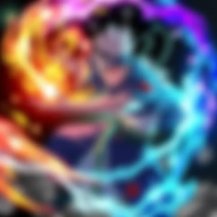 A character performing a unique jutsu with colorful energy swirling around them, showcasing the power and excitement of anime techniques.