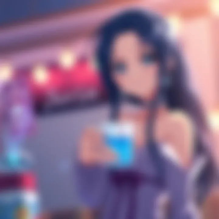 Juvia from the anime stands smiling, holding a cup of water out to the viewer.