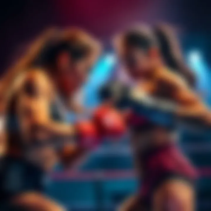 Juvia and Cana MMA Fight Juvia and Cana in an intense MMA match, showcasing their fighting stances and determination.