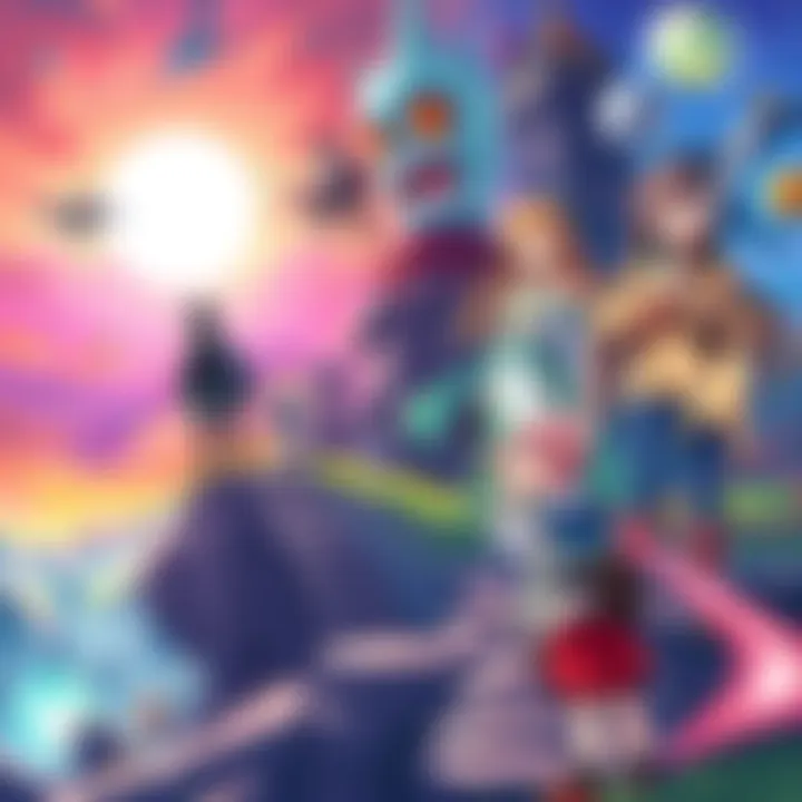 A colorful illustration featuring a fantasy world with various characters, showcasing adventure and imagination, highlighting the KADOKAWA contest for isekai stories.