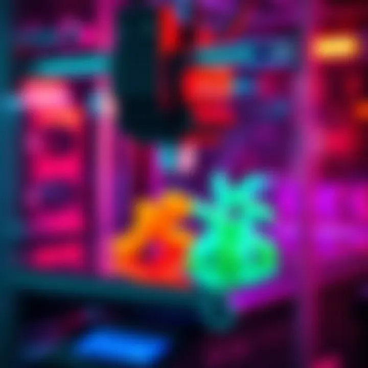 A close-up of a 3D printer creating a unique design, showcasing vibrant colors and intricate shapes