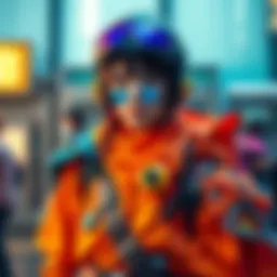 A person dressed as Kai in vibrant costume with unique accessories, showcasing the character's signature look