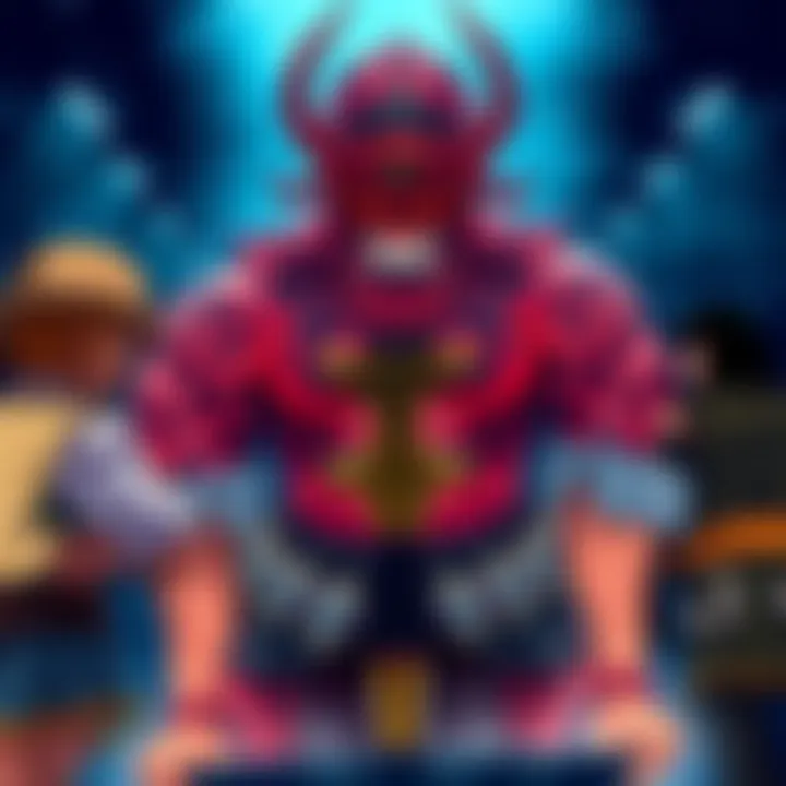 Kaido stands tall, confronted by Luffy and Kizaru with a tense atmosphere, showcasing a power struggle.