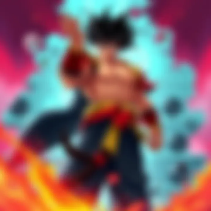 Kaido in a heroic pose A 20-year-old character named Kaido stands confidently in a heroic pose, showcasing his strength and determination. He is compared to legendary figures like John and Kyo, representing a new generation of powerhouses.