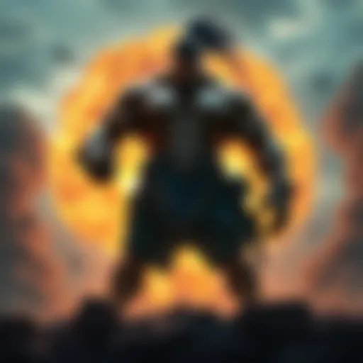 A muscular character resembling Kaido stands strong in front of a massive nuclear blast, showcasing his power amid chaos.