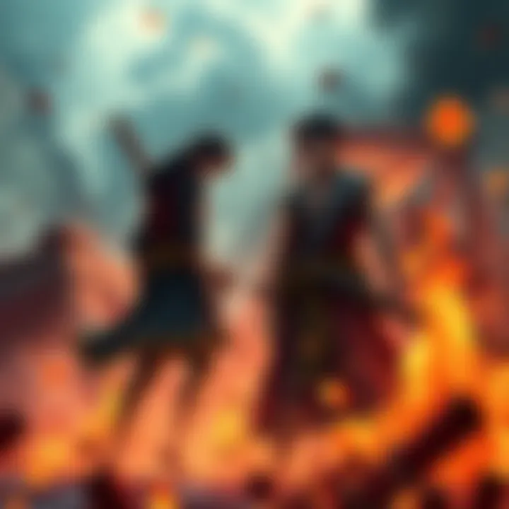 Kaido Waiting During Battle Kaido stands still as Luffy shows signs of exhaustion from Gear 5, tension builds between them in a dramatic standoff.