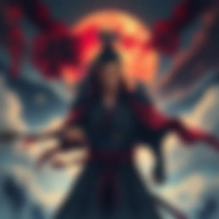 A powerful character associated with Kaido, standing confidently with a fierce expression, surrounded by stormy skies and symbolic elements of war.