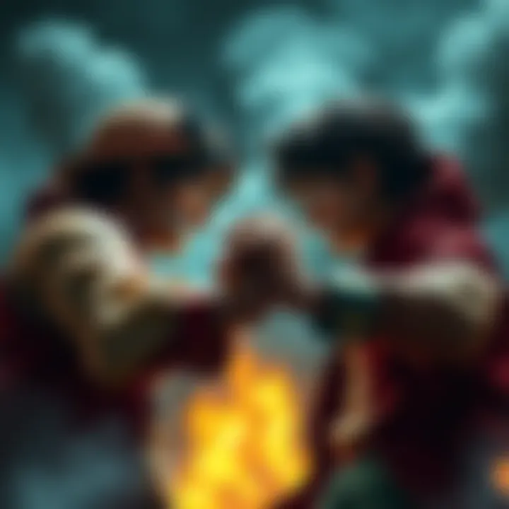 Kaidou and Luffy in Battle Kaidou and Luffy facing each other, ready to fight in an intense showdown, with a dramatic background