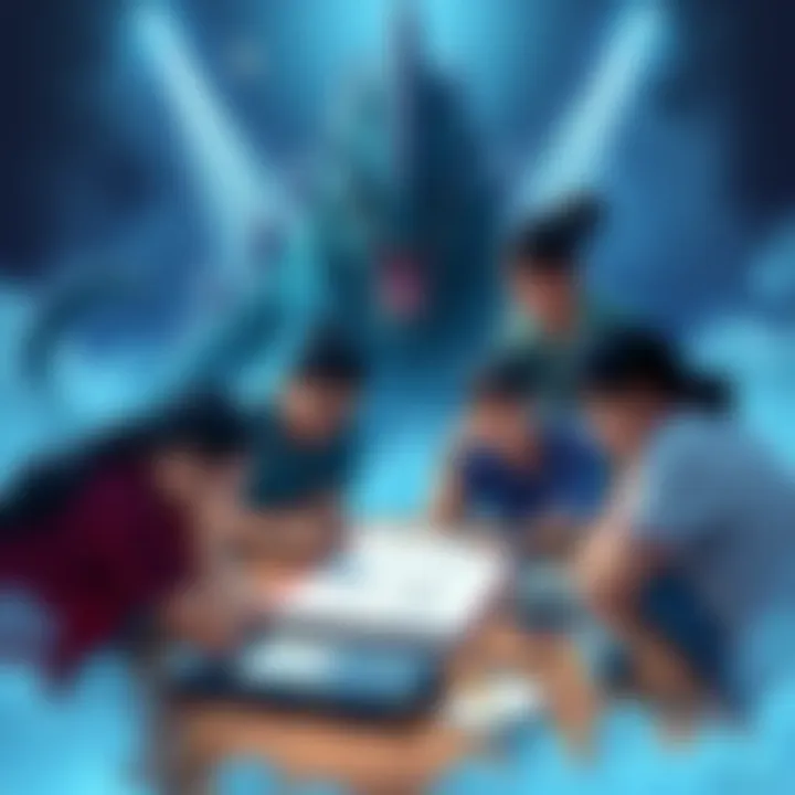 A group of fans discussing improvements for Kaiju No. 8 with sketches and notes around them
