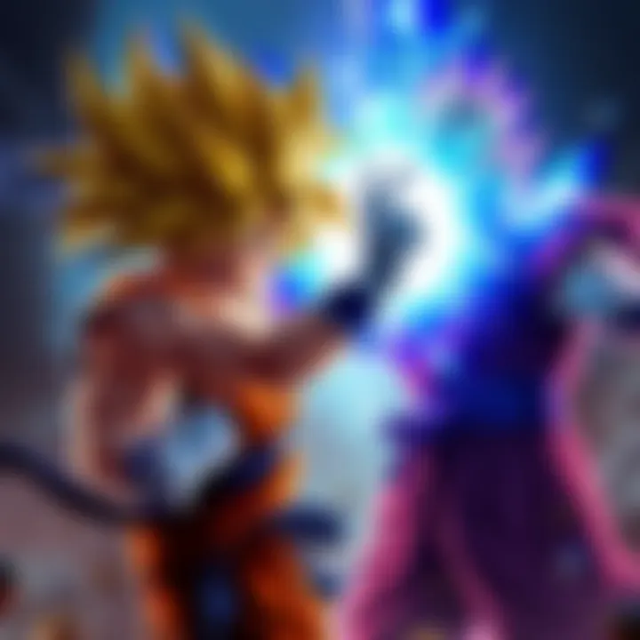 Kakarot in Super Saiyan form preparing to fight Broly, showcasing determination and power in an intense scene.