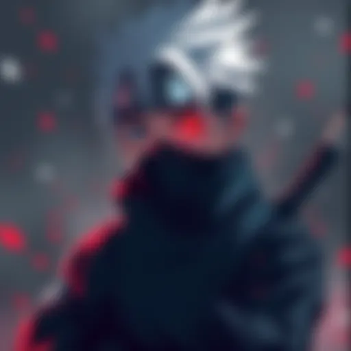 Kakashi Hatake with his Sharingan covered, looking serious and focused in a ninja outfit.