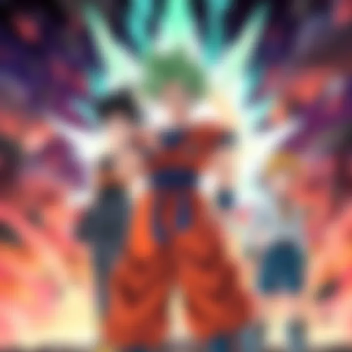 Kakeru stands confidently, radiating a powerful aura, while Gohan and Trunks look inspired and ready for action beside him.