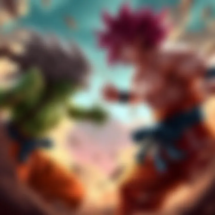 Kale and Caulifla face off against Broly in a fierce battle, showcasing their fighting skills and determination.