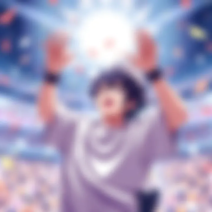 Kamijirou triumphantly raises hands after winning the quarterfinals in the BNHA ship tournament