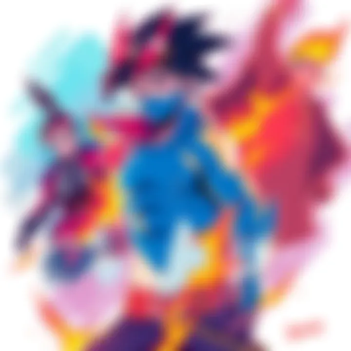 A vibrant illustration of Kamina, showcasing dynamic poses and bold colors, reflecting the artist's unique style.