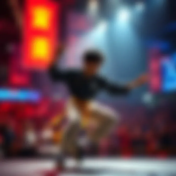 Kamo Noritoshi showcasing his skills on stage, with an enthusiastic crowd in the background.