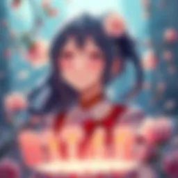 Kanao Tsuyuri Birthday Celebration A serene portrait of Kanao Tsuyuri, a member of the Demon Slayer Corps, surrounded by flowers and birthday decorations, showcasing her calm demeanor and strength.