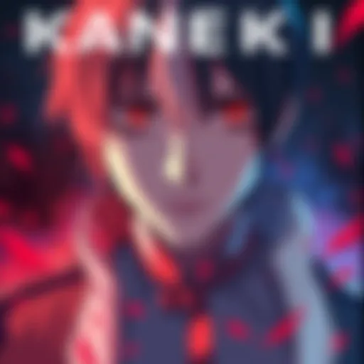 A striking wallpaper design featuring Kaneki from an anime series, showcasing his intense gaze and unique style.