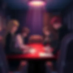 Kara characters discussing strategy in a dark room, highlighting their roles in anime arcs