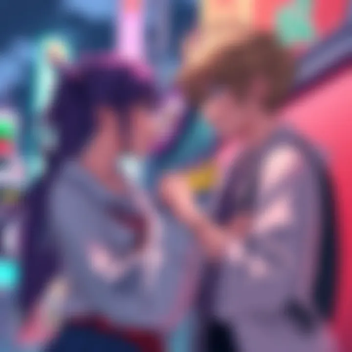 Karen and Haryu interact in a vibrant manga scene, showcasing their unique characteristics and friendship.