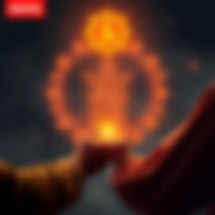 A person helping another while a glowing symbol representing karma hovers above them, illustrating the impact of actions on relationships.