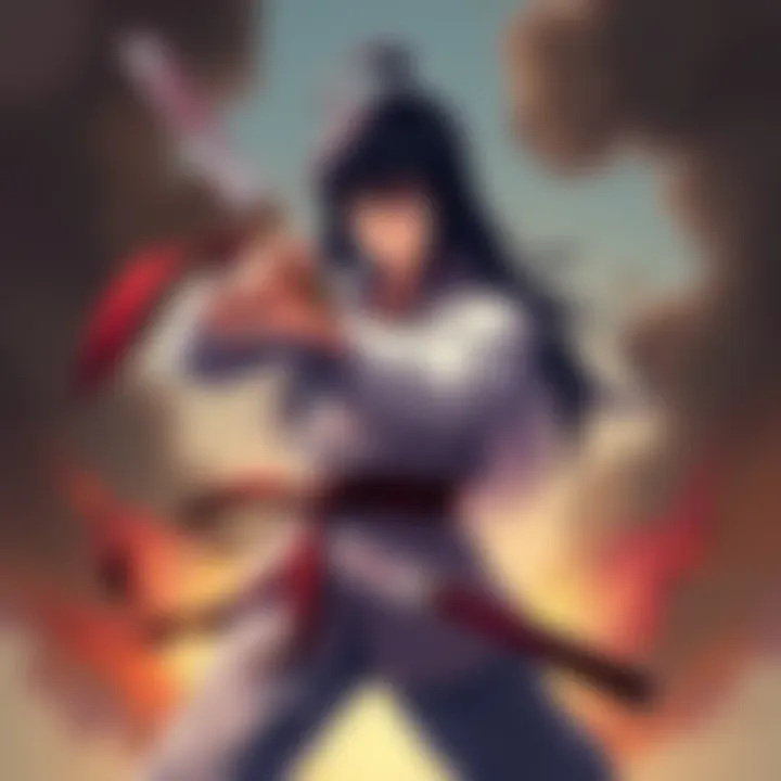 Katsura stands confidently in a battle-ready stance, showcasing his combat skills, with a determined expression on his face.