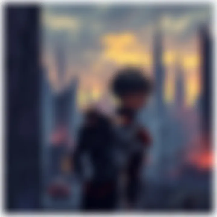 Kaworu standing next to Shinji, both looking contemplative in a ruined cityscape, symbolizing emotional conflict.