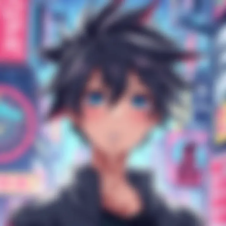 Art of Kaworu from anime, showcasing his unique hairstyle and expression, surrounded by a colorful background that represents anime culture.