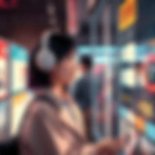 Kei looking at a job board with music-related job postings while thinking about balancing family and work