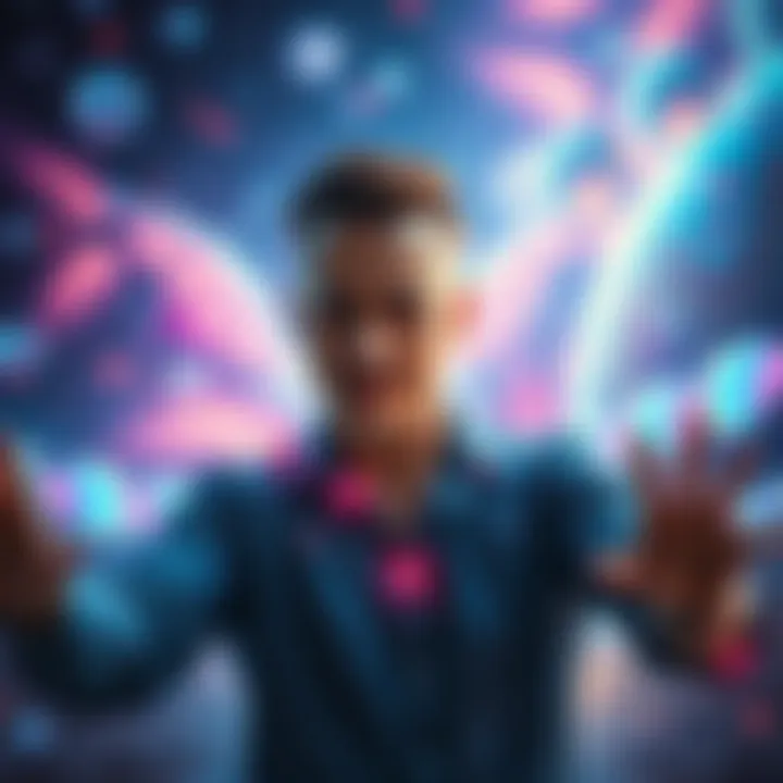 Ken demonstrating his astral projection ability, surrounded by a faint aura, while exploring a colorful and ethereal landscape.