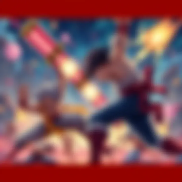 A dynamic scene of animated fighters in a Kengan-style battle, showcasing intricate choreography and vibrant colors.