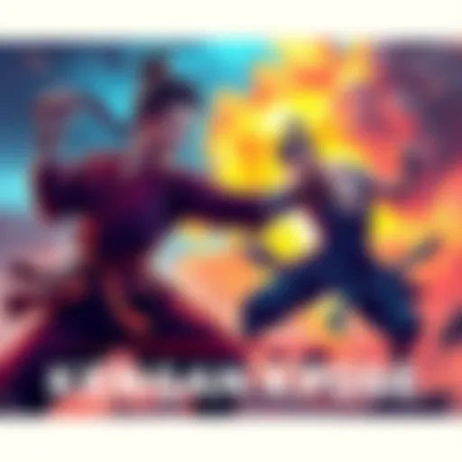 Dynamic martial arts fighters engaged in an intense battle in the Kengan Verse