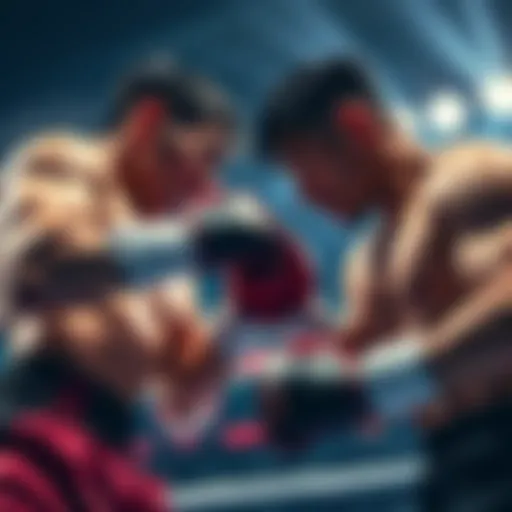 Kengan and Ippo face off in an intense boxing match, showcasing their determination and strength.