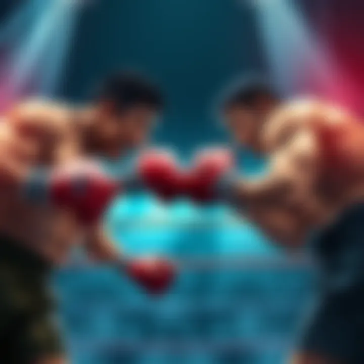 Kengan and Ippo facing off in a boxing ring, both in fighting stances, ready for the intense match.