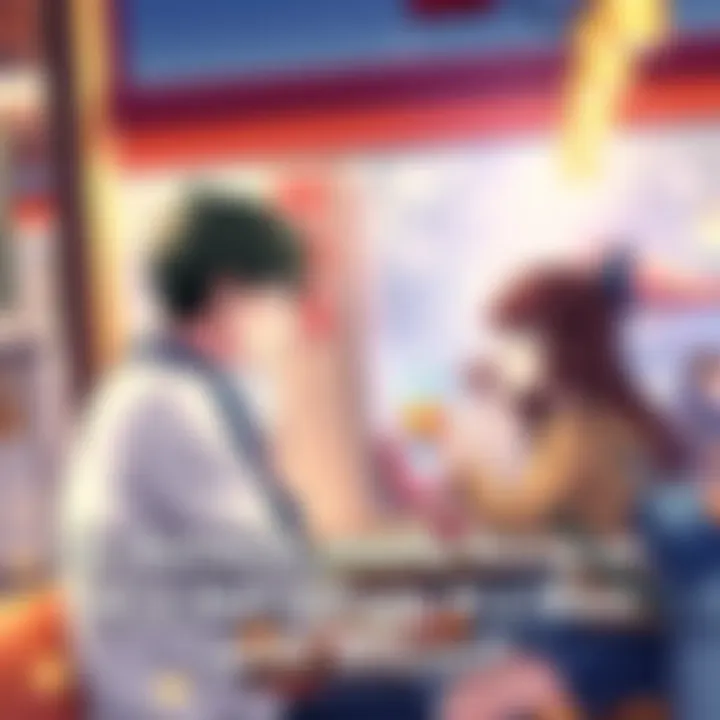 Kenichi nervously approaches Shigure at a cafe, with Miu watching from a distance, excited for their potential romance.