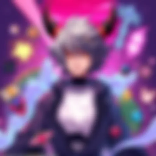 A character illustration of Kenjaku, depicted with elements suggesting a gender transition, surrounded by symbols of identity and community discussion.